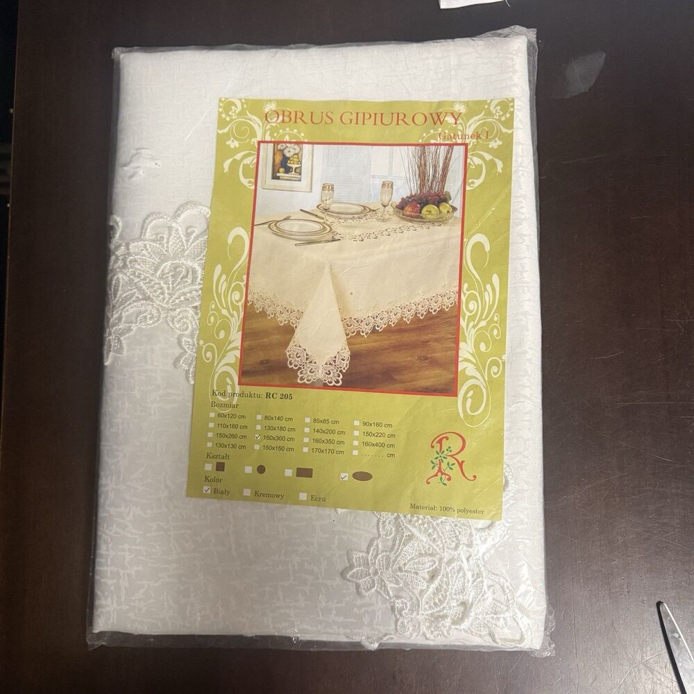 Oval White Guipure Lace Tablecloth Elegance Embroidered Overlay RC 205 Polish